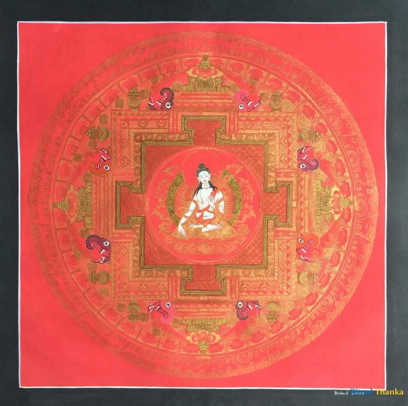 White Tara Mandala Thangka in Red